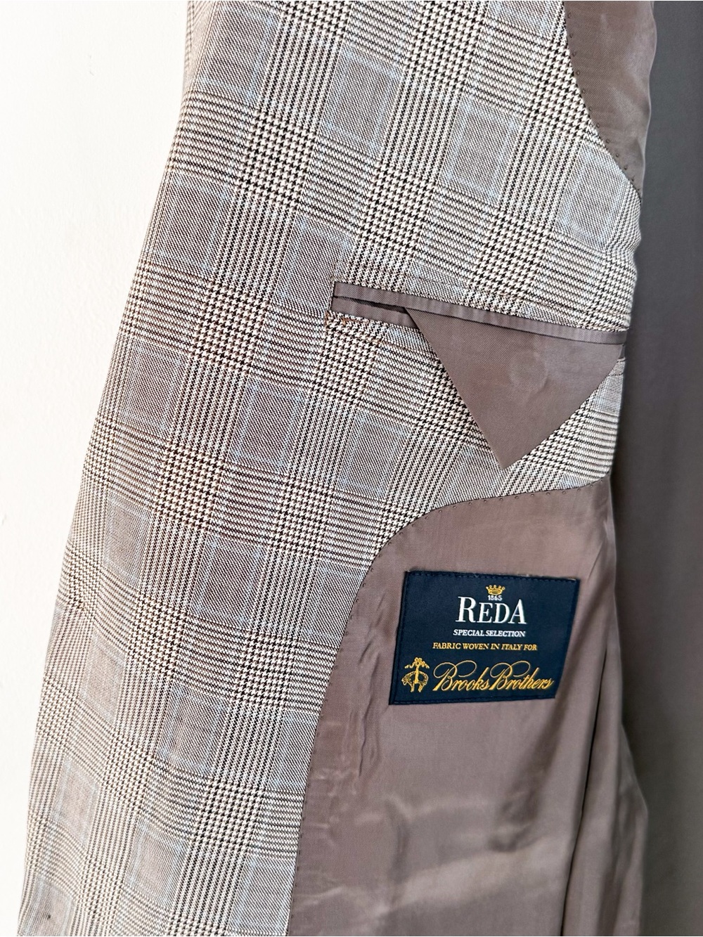 NWT NEW Brooks Brothers Glen Plaid Italian Sport Coat Tan Blue Blazer Men's 43L - Picture 10 of 14